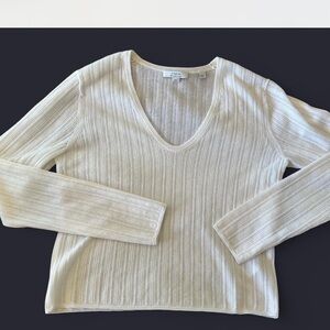 Vince Ivory Textured V-Neck Sweater